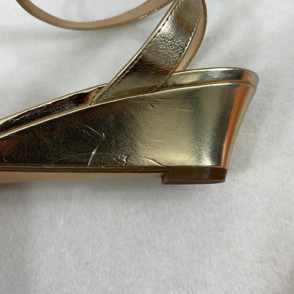 Womens Gold Rhinestone Wedge Sandals Size‎ 6M Metallic Ankle Strap Evening Shoes